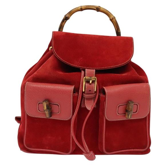 Gucci Bamboo Red Suede backpack - Picture 1 of 10